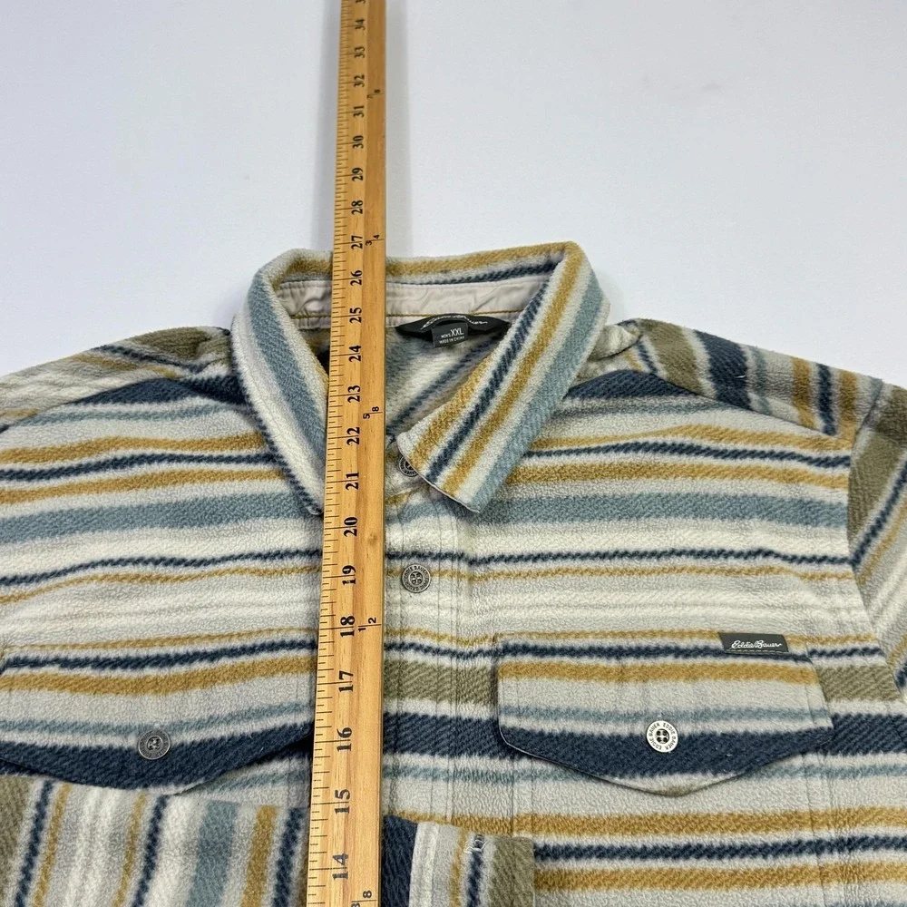 Eddie Bauer Shirt Jacket Mens 2XL Striped Fleece Button Front Lined‎ Collared